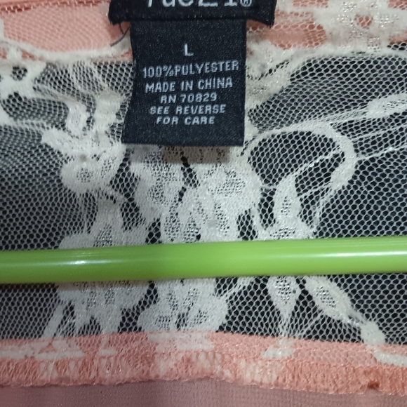 Peach colored rue 21 size L sheer blouse with lace accents - Picture 2 of 4